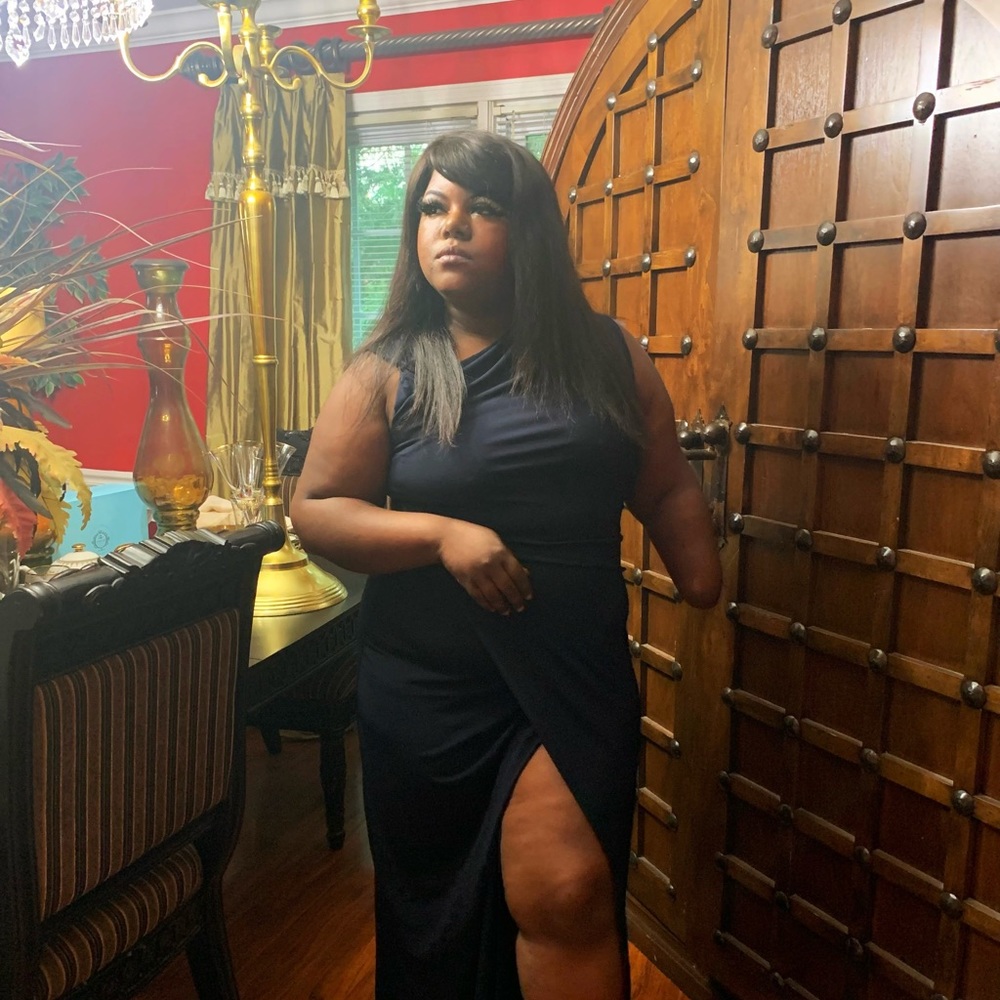 Blue long fitted dress